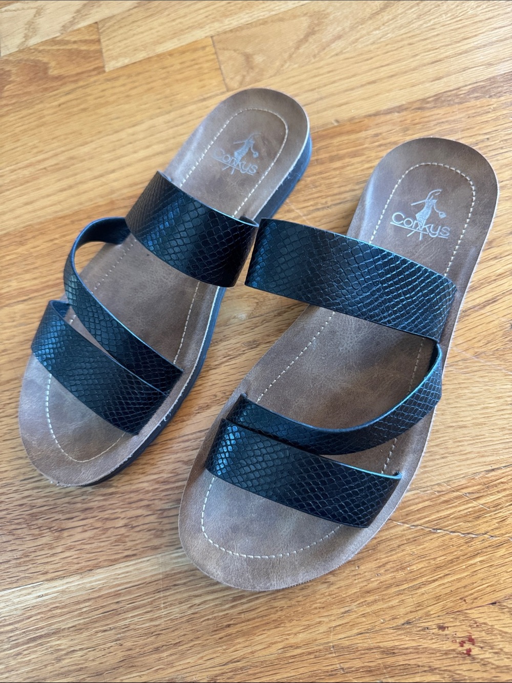 Corkys Black Textured Triple-Strap Slide Sandals